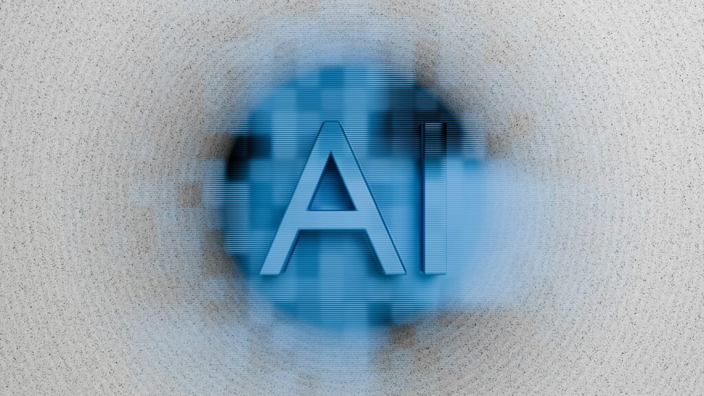 A graphic of the word AI