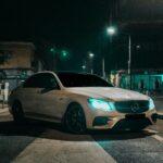 A Mercedes-Benz at night