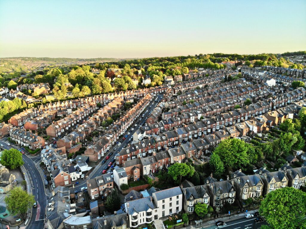 Aerial shot of residential homes