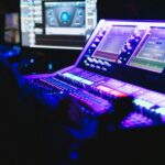 A recording studio mixing desk
